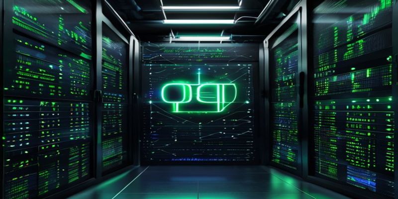 VPS server rack with green status lights showing 99.99% uptime indicator